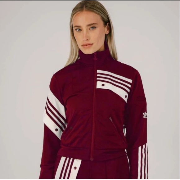 adidas Jackets & Blazers - Adidas x Danielle Cathari Burgundy Track Jacket with White Stripe Details